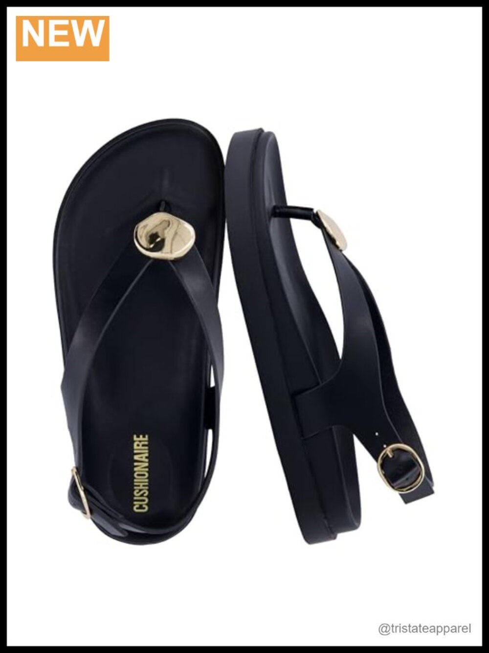 Cushionaire Expo Thong Sandals for Women Faux Leather Slingback Buckle Arch
